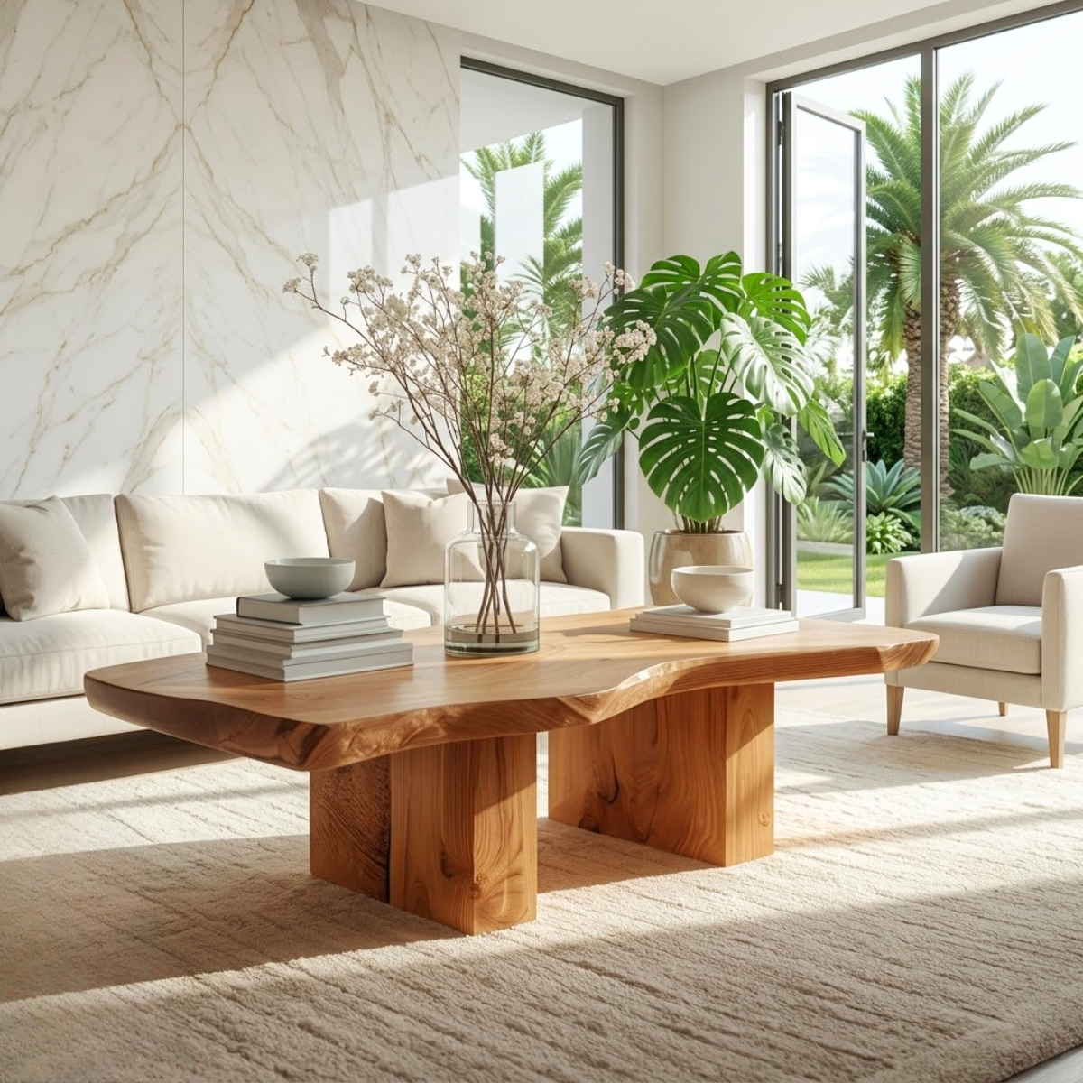 Handcrafted Natural Wood Coffee Table with Sculptural Design