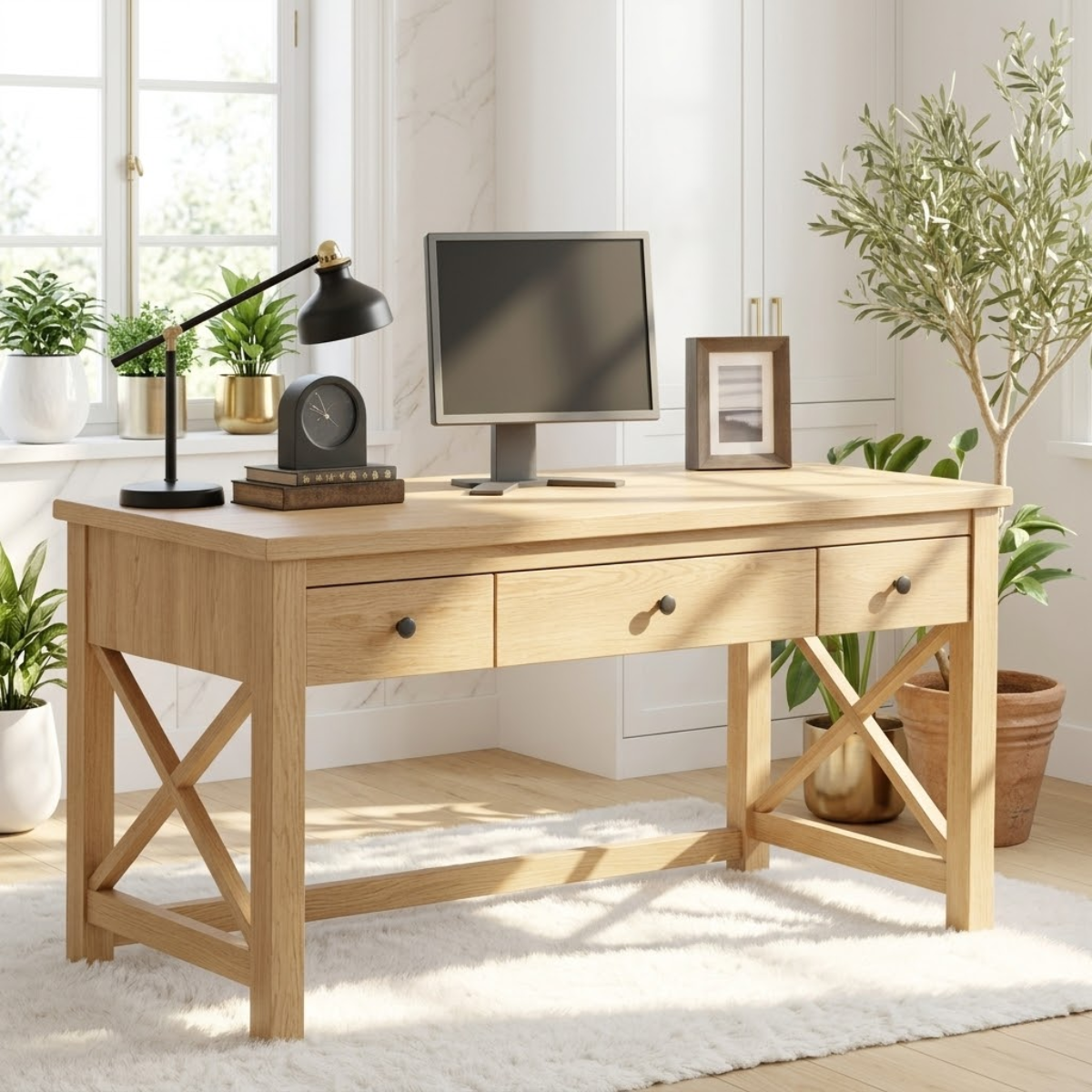 Modern Writing Desk with Drawers Home Office Work Table Minimal Computer Desk Design