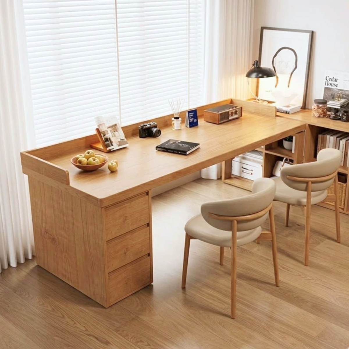 Spacious Work Desk with Storage and Modern Minimalist Design