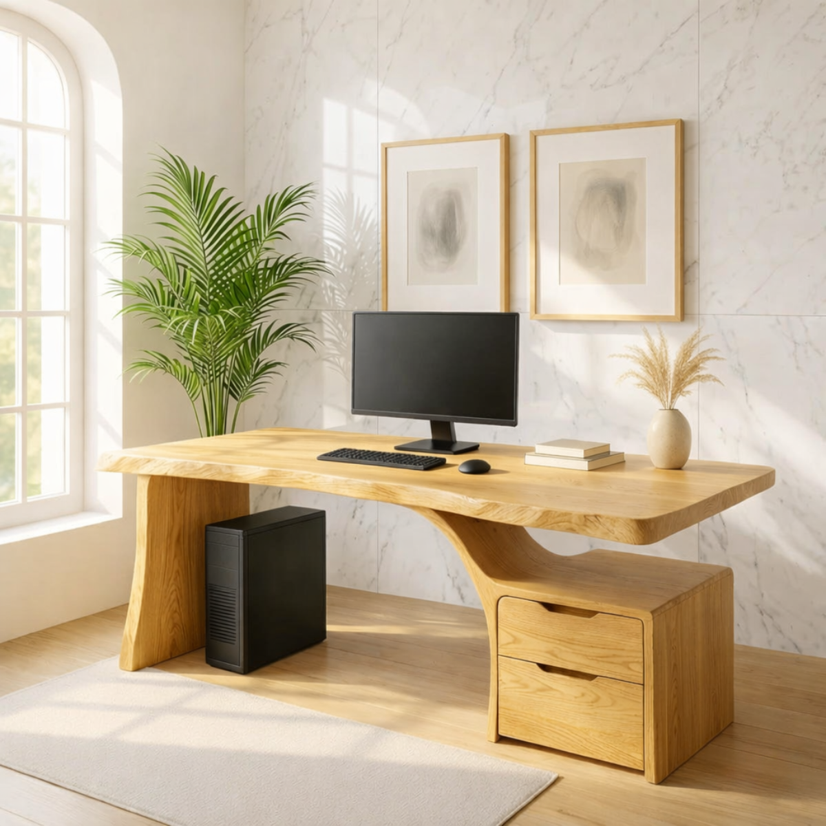 Live Edge Executive Desk Modern Office Desk With Drawer Storage Large Workspace