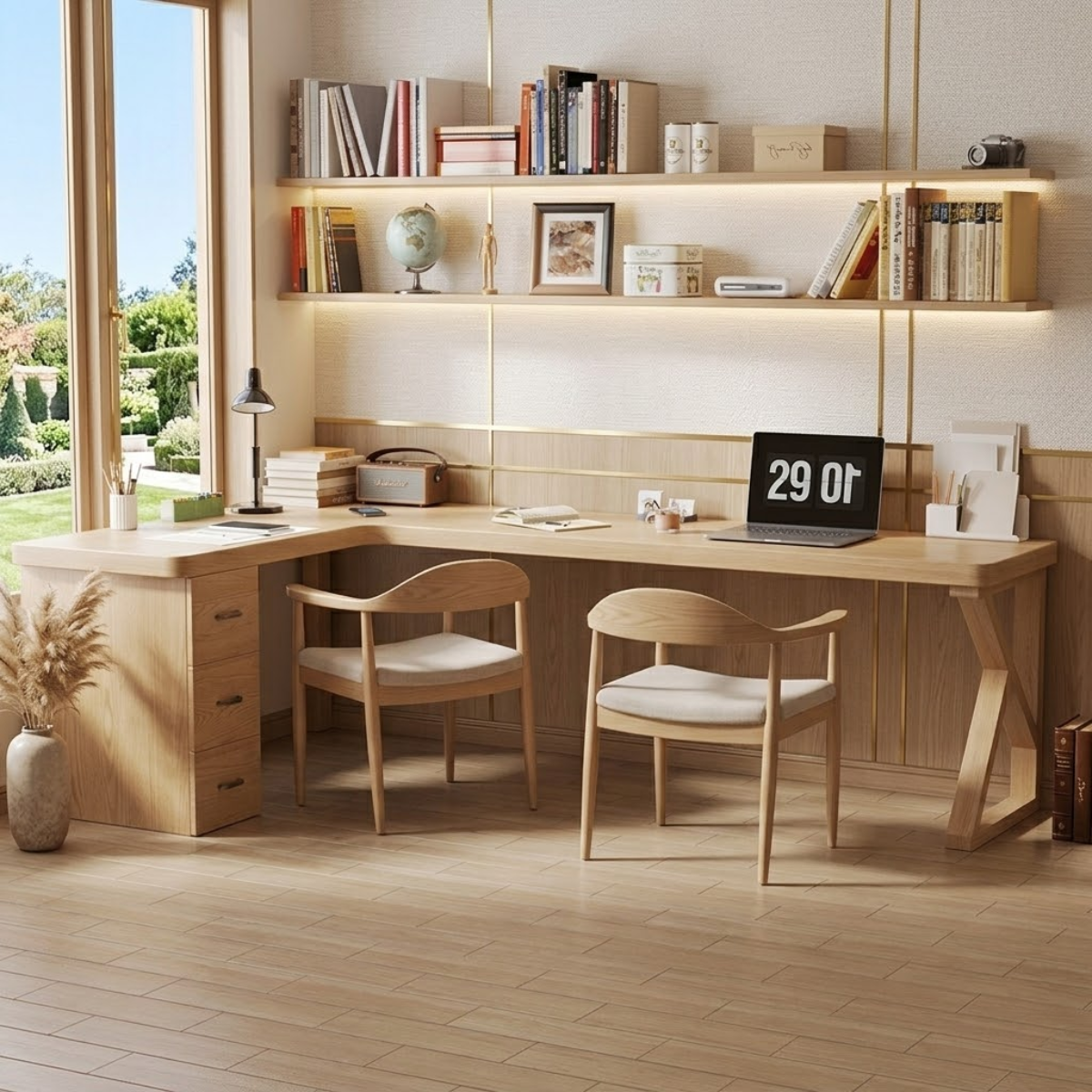 Modern L-Shaped Wooden Desk with Storage for Home Office or Study