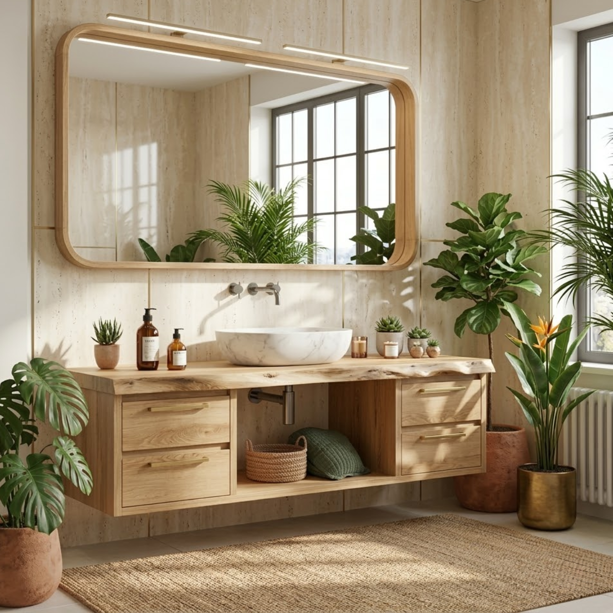 Floating Bathroom Vanity with Natural Wood Finish and Modern Design, Stylish Storage Solution