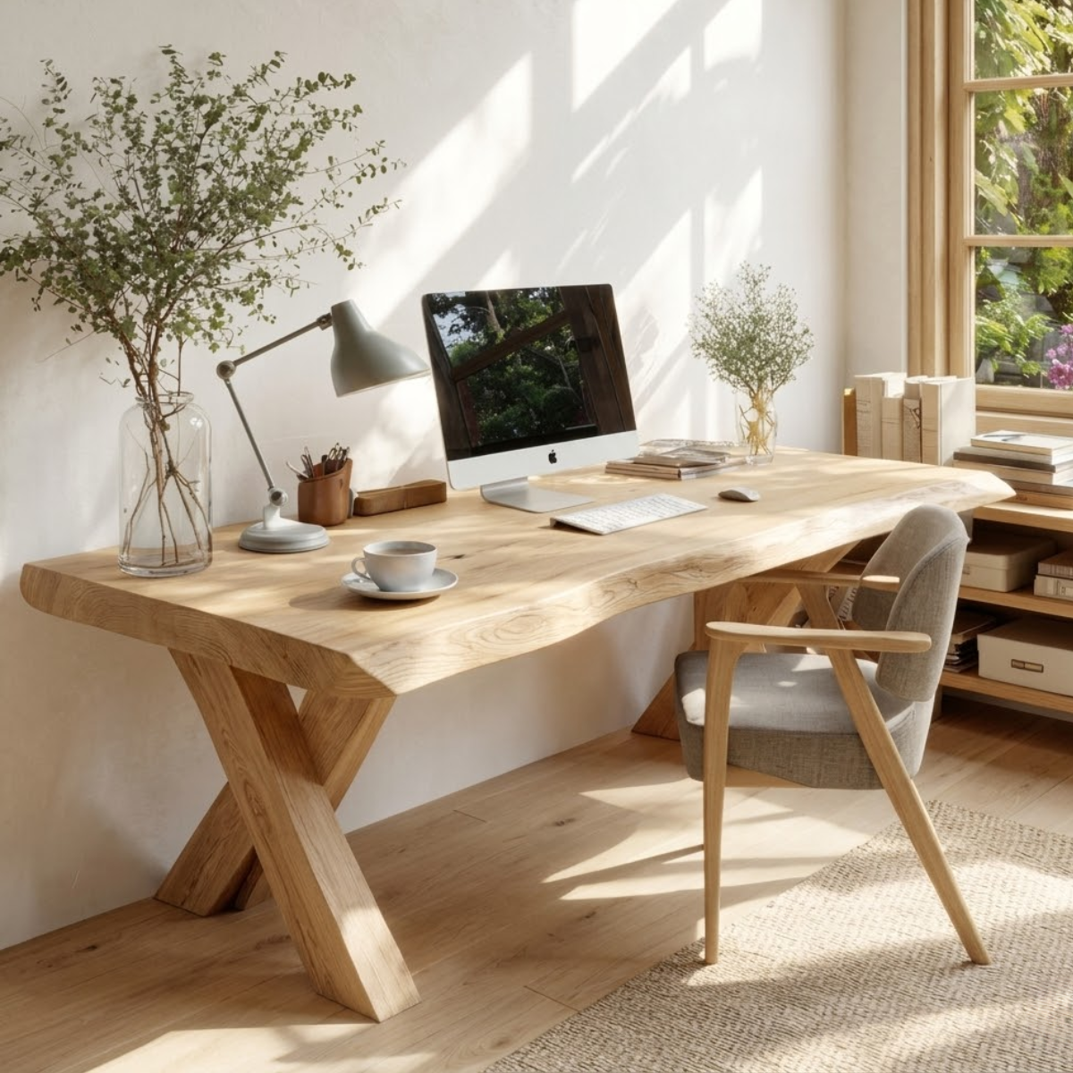Modern Writing Desk with X Frame Legs Home Office Work Table Minimal Design
