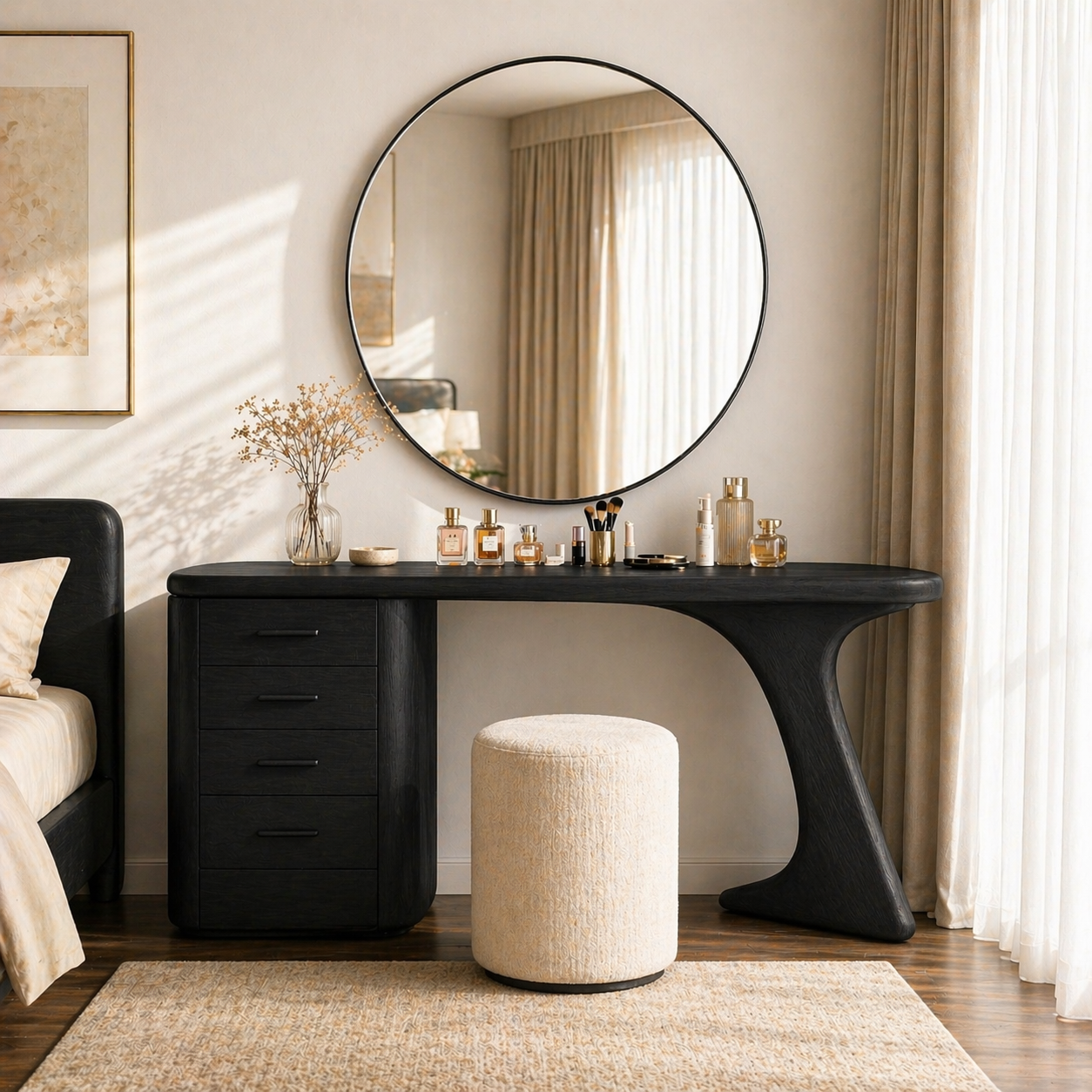 Modern Makeup Vanity Desk With Drawers Sculptural Dressing Table Bedroom Furniture