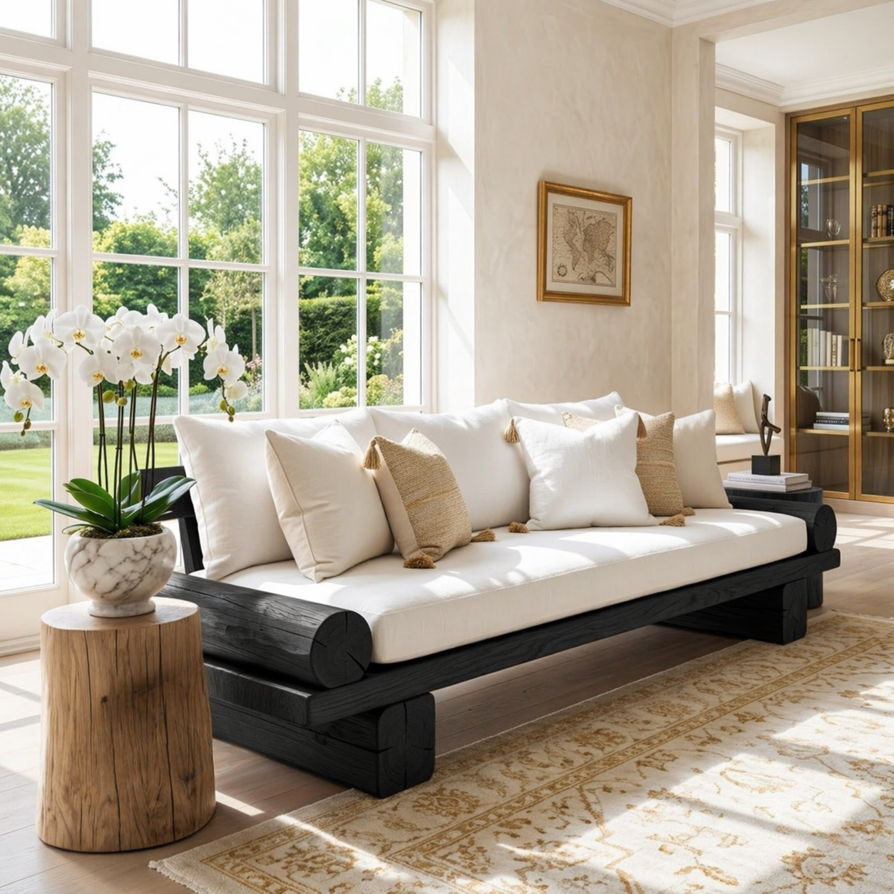 Contemporary Wooden Daybed Sofa, Minimalist Living Room Bench With Cushioned Seat
