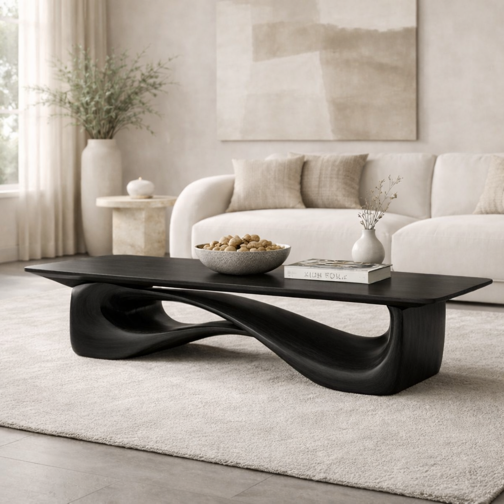 Sculptural Wooden Coffee Table, Modern Organic Living Room Centerpiece Furniture