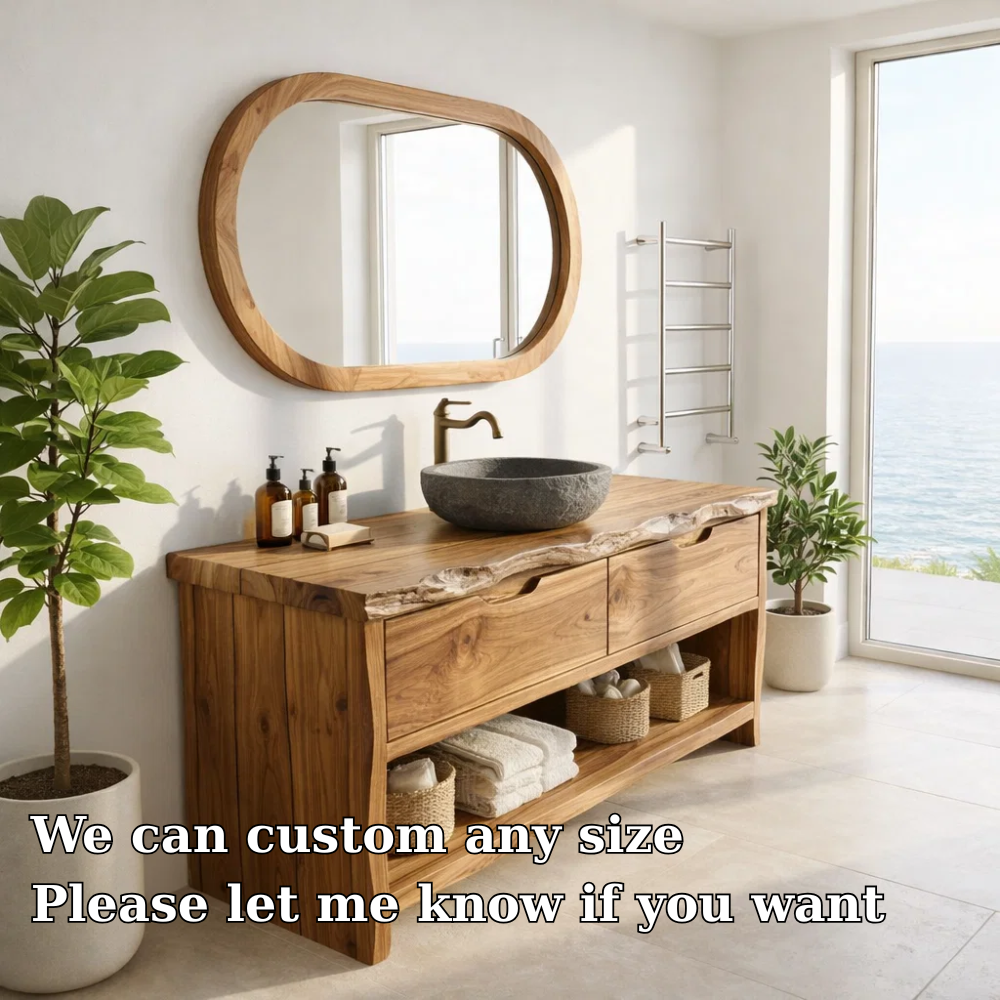 Solid Wood Bathroom Vanity Cabinet with Live Edge – Rustic Vanity Base Only