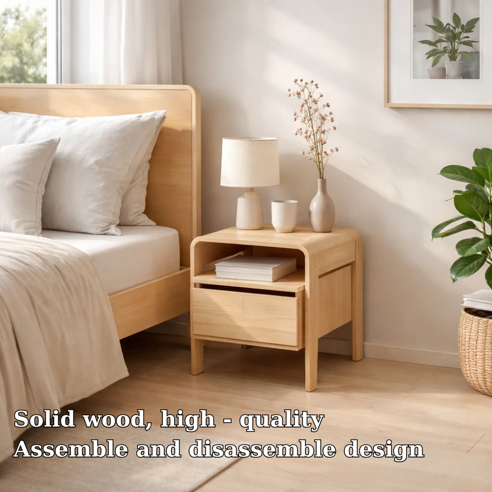 Solid Wood Nightstand with Drawer & Shelf – Modern Bedside Table