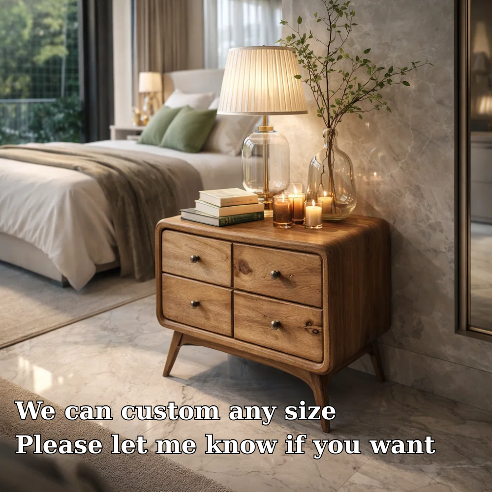 Solid Wood Nightstand with 4 Drawers – Modern Bedside Table Storage