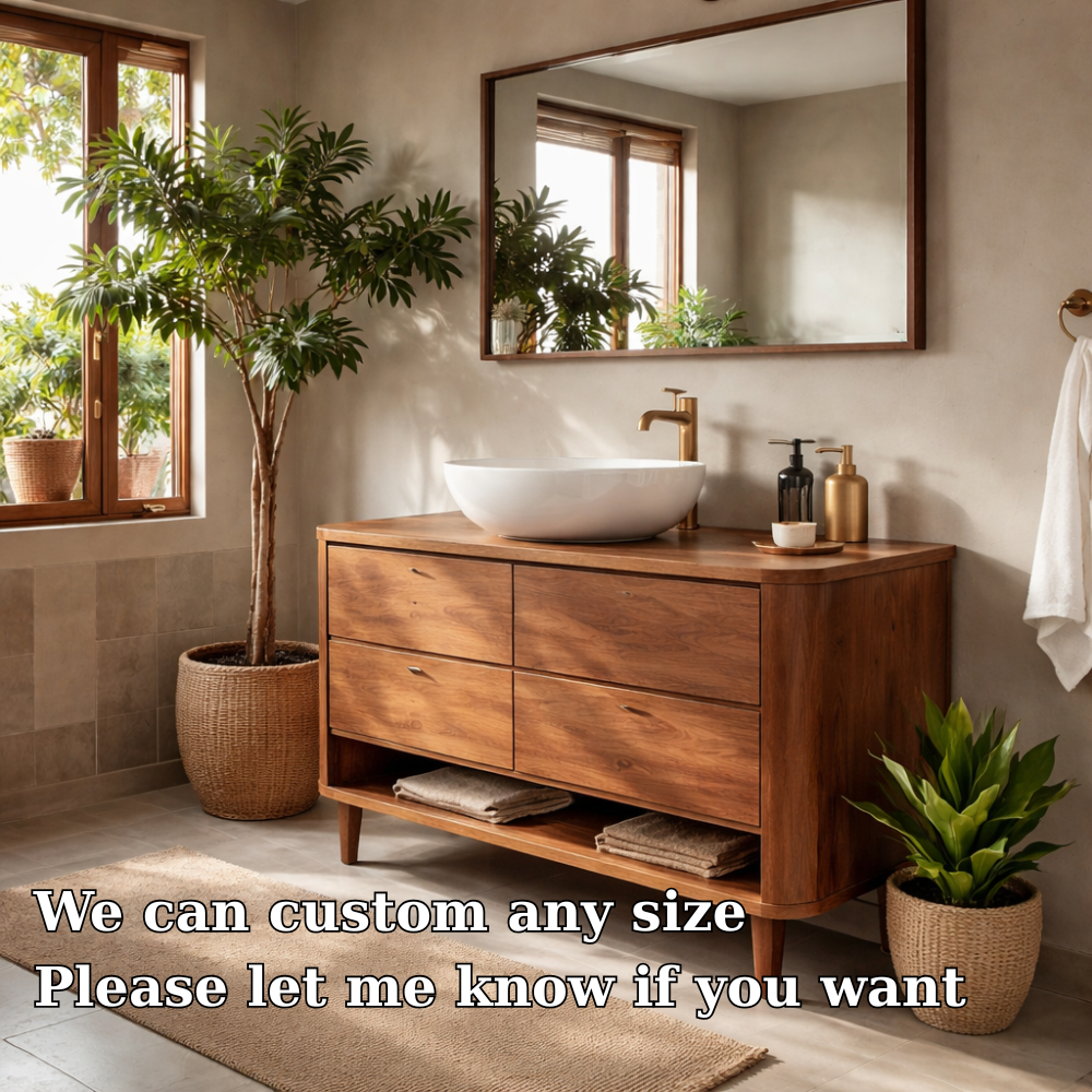 Solid Wood Bathroom Vanity with 4 Drawers and Open Shelf Storage for Modern Bathroom