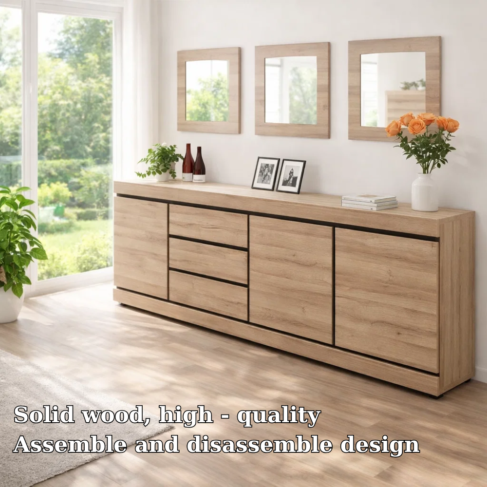 Modern Wide Sideboard Cabinet with Drawers and Doors