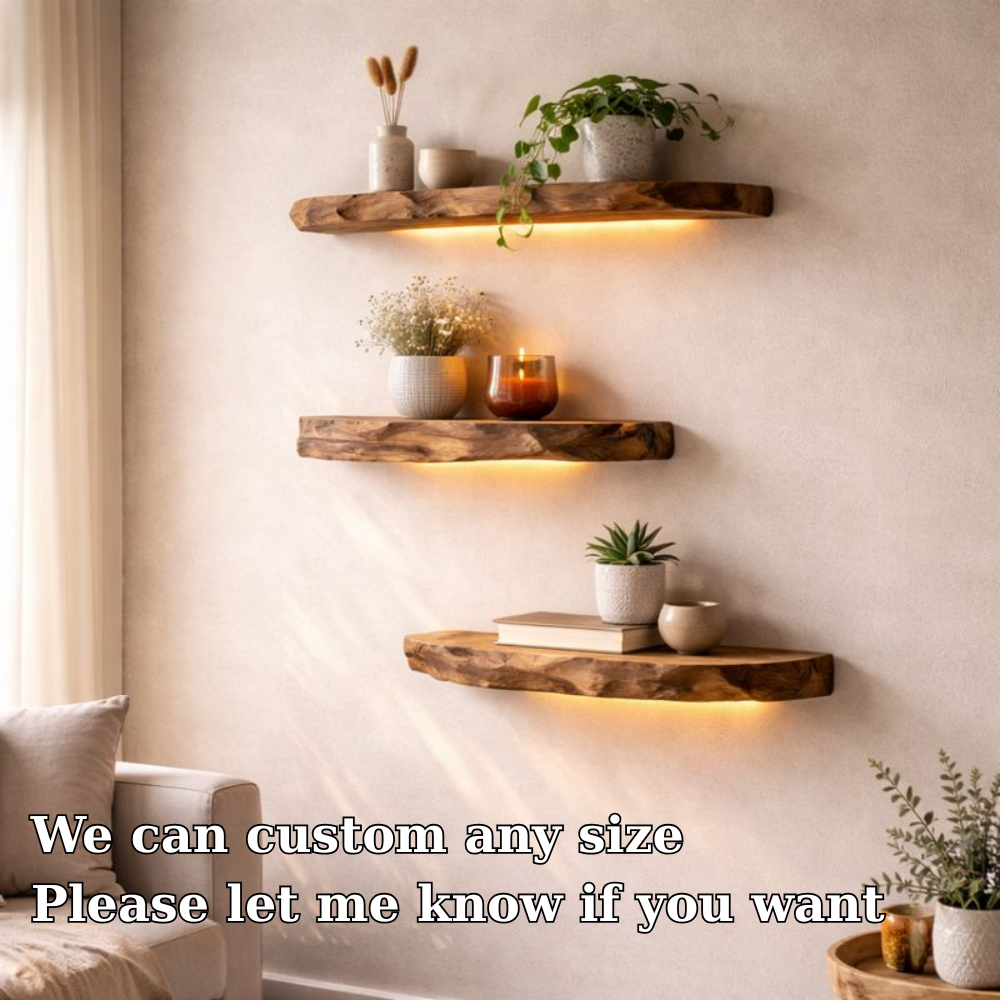 Live Edge Floating Wood Shelf - Natural Rustic Solid Wood Wall Decor