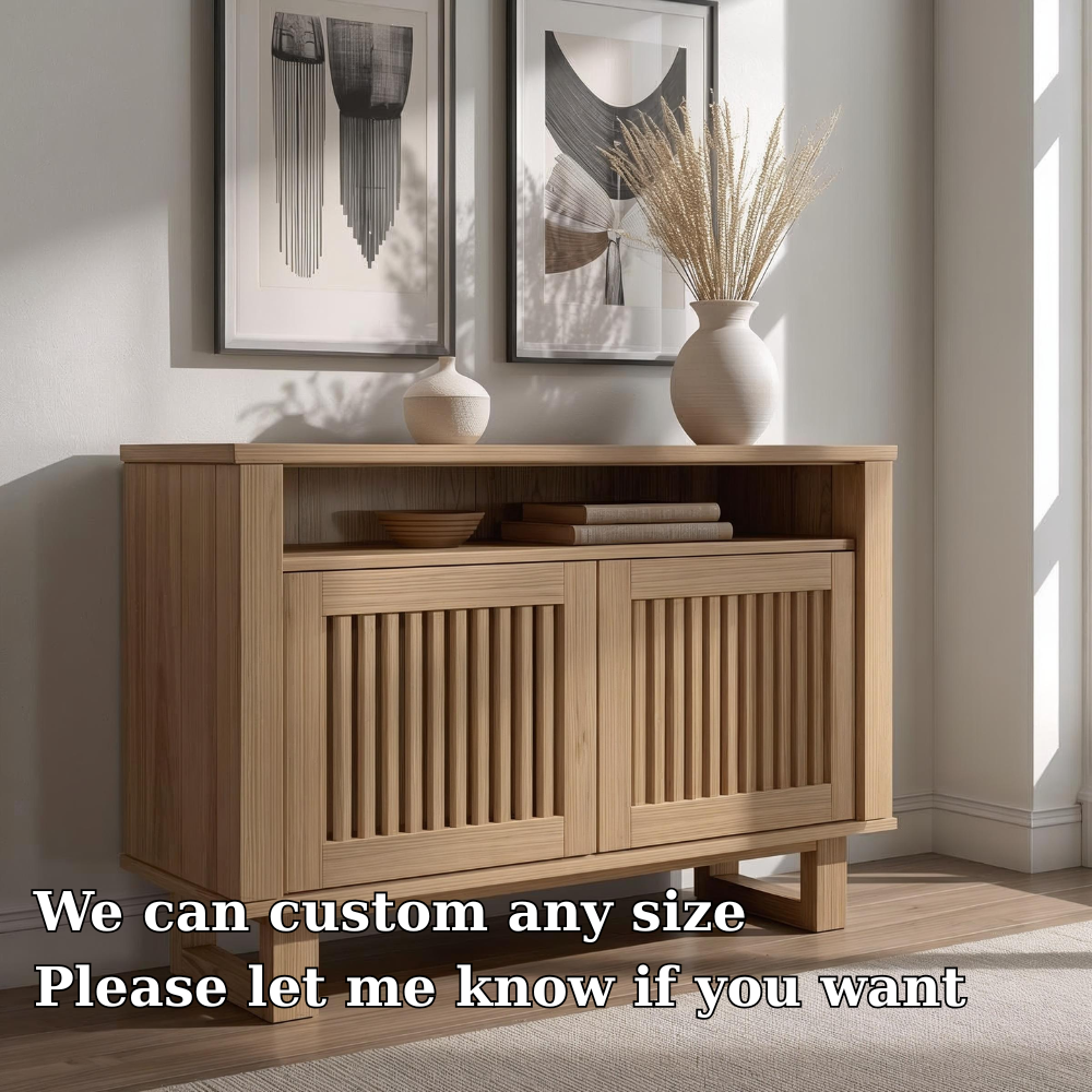 Modern Console Cabinet with Vertical Slatted Doors – Elegant Storage Solution
