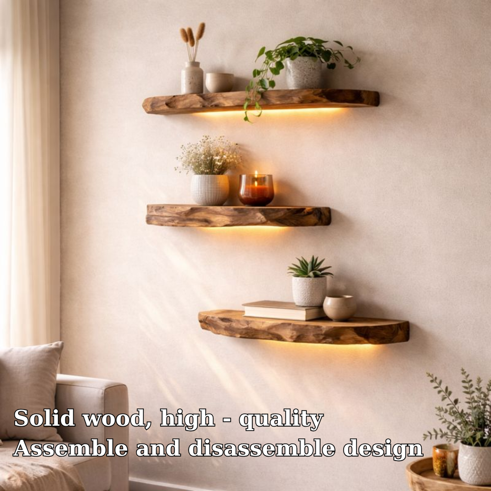 Live Edge Floating Wood Shelf - Natural Rustic Solid Wood Wall Decor