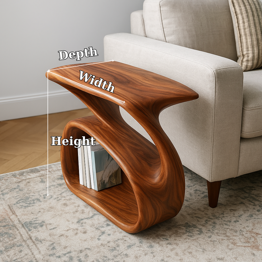 Solid Wood Sofa Armrest Table with Storage Shelf Modern Couch Side Table