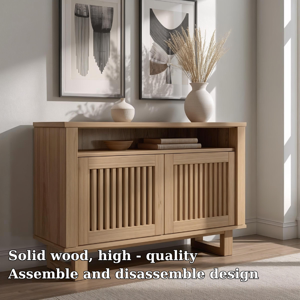 Modern Console Cabinet with Vertical Slatted Doors – Elegant Storage Solution