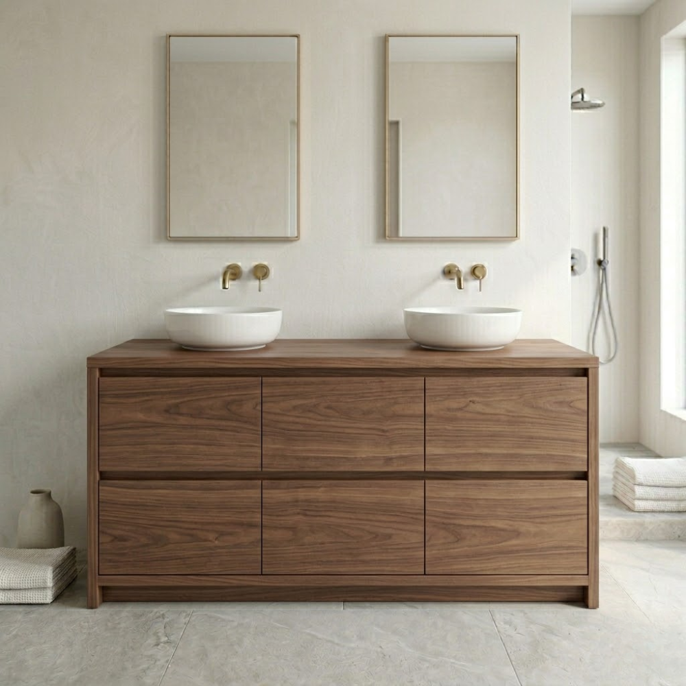 Solid Wood Bathroom Vanity Cabinet Double Sink Base Modern Storage Unit