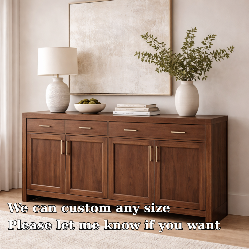 Solid Wood Console Cabinet with Drawers and Door Storage for Living Room