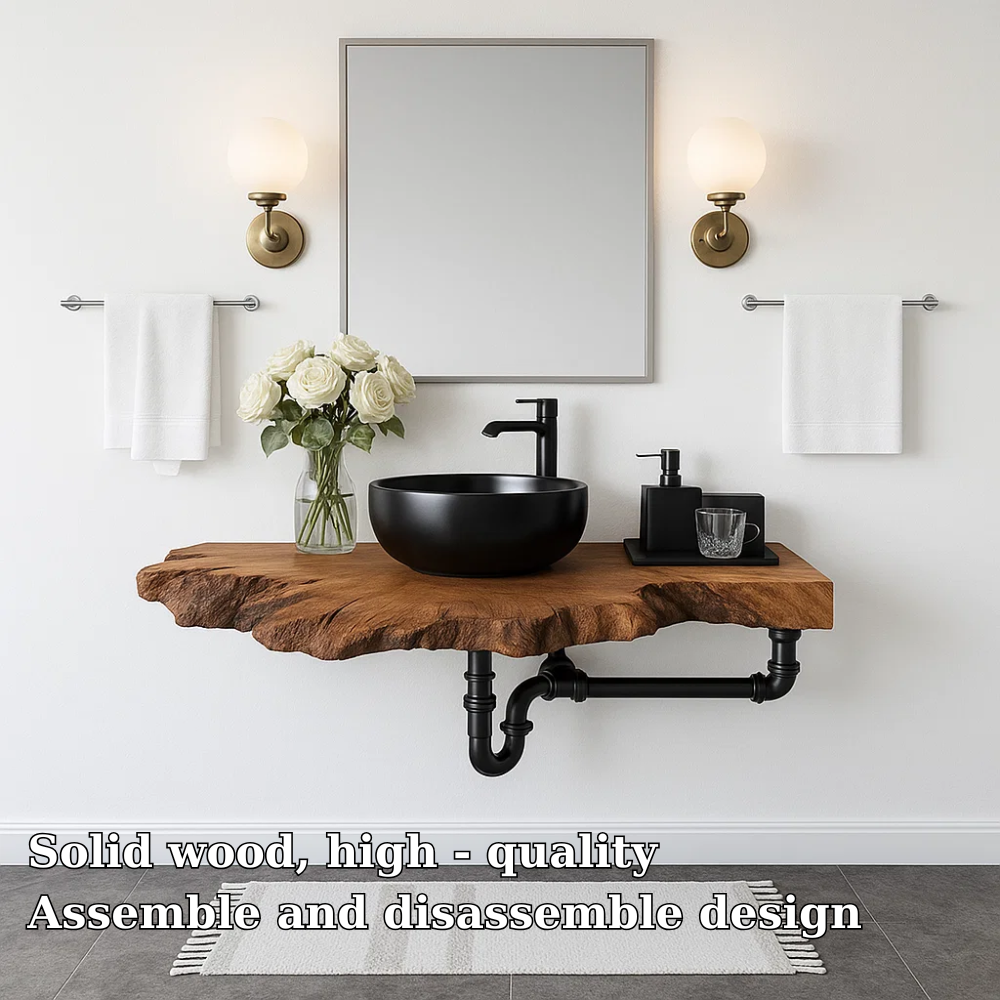 Live Edge Floating Bathroom Vanity Solid Wood Wall Mounted Rustic Vanity