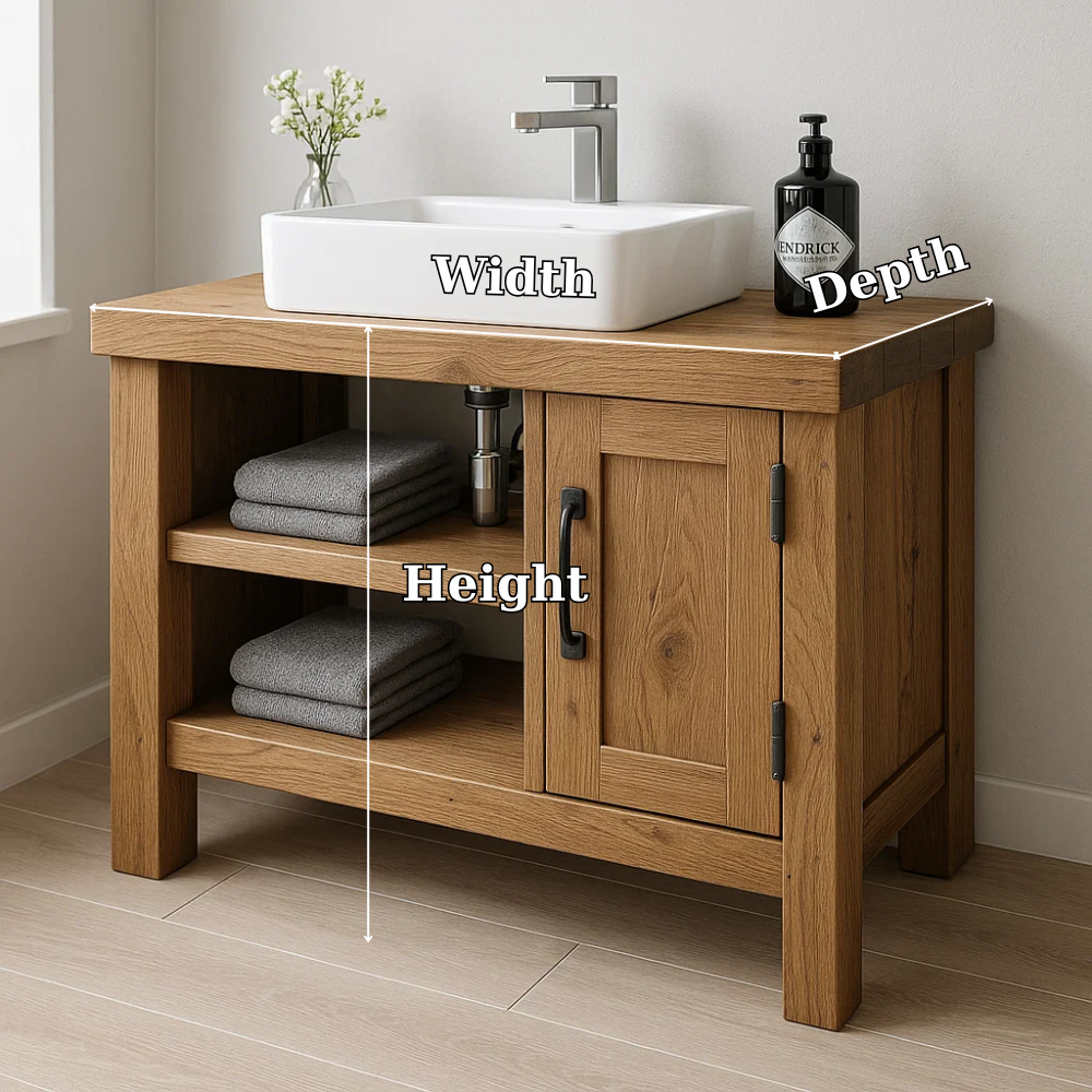 Solid Wood Bathroom Vanity Cabinet – Modern Oak Bathroom Vanity with Shelf Storage