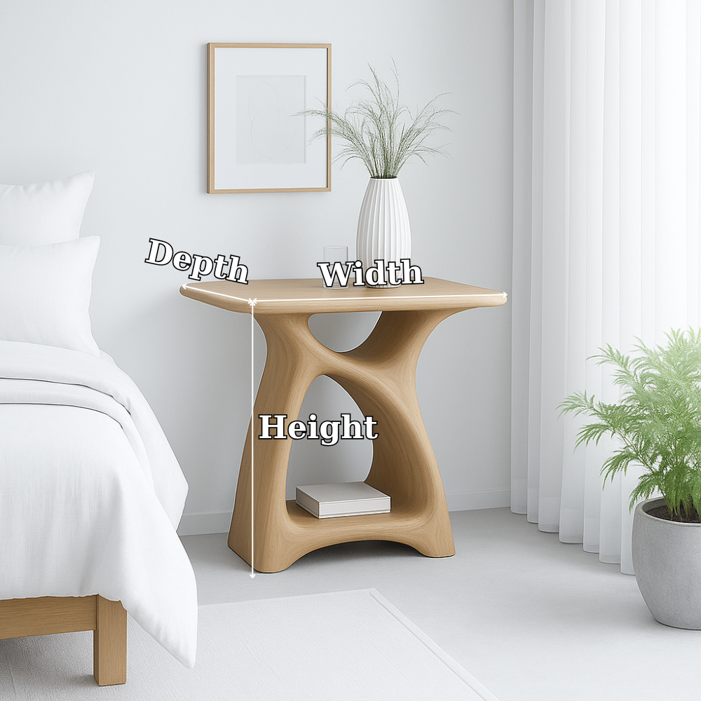 Modern Nightstand with Curved Design and Open Shelves - Dark Wood Finish
