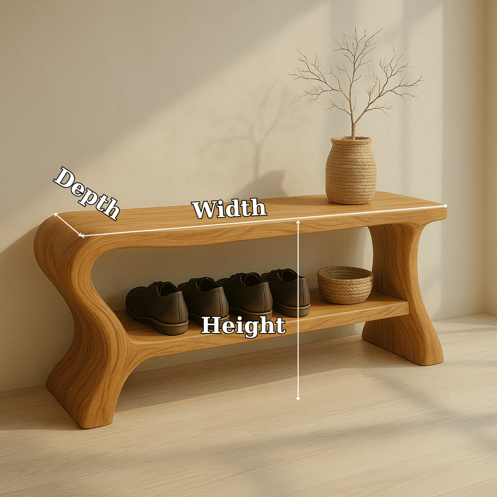 Minimalist Wooden Shoe Storage Bench – Solid Wood Entryway Bench with Shelf