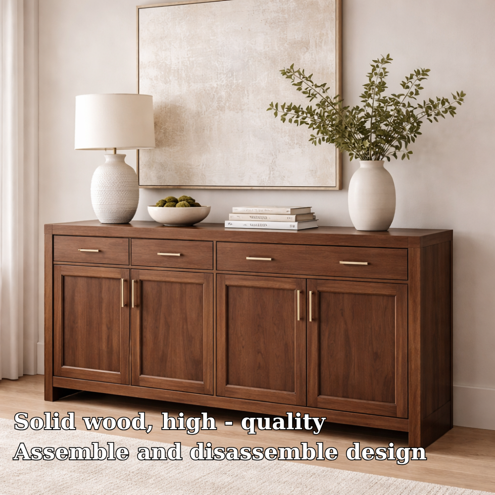 Solid Wood Console Cabinet with Drawers and Door Storage for Living Room