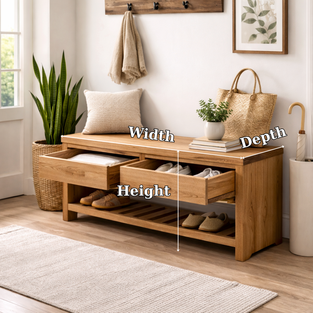 Wood Entryway Bench with Storage Drawers | Modern Hallway Seating & Shoe Rack