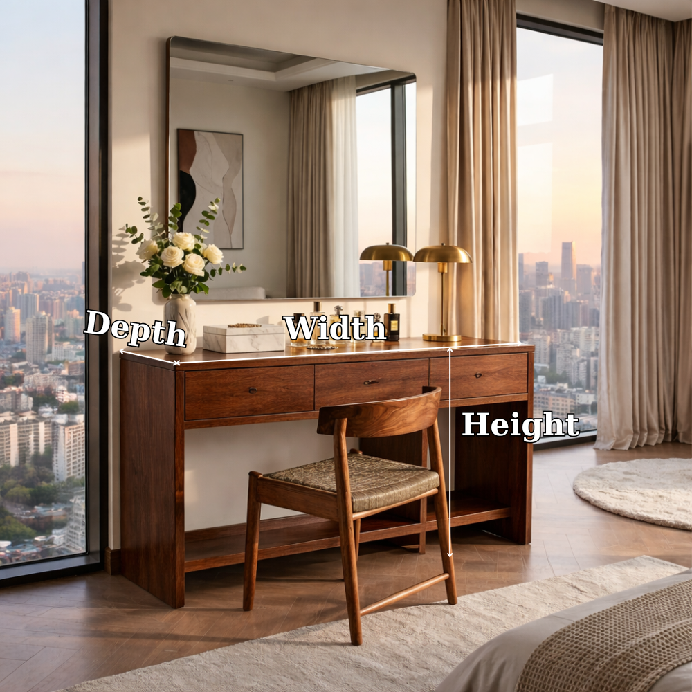 Handcrafted Solid Wood Makeup Vanity  – Modern Minimalist Design