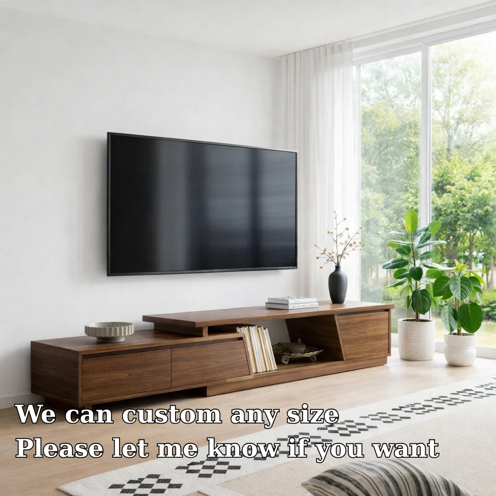 Modern Solid Wood TV Console with Low Profile & Open Storage