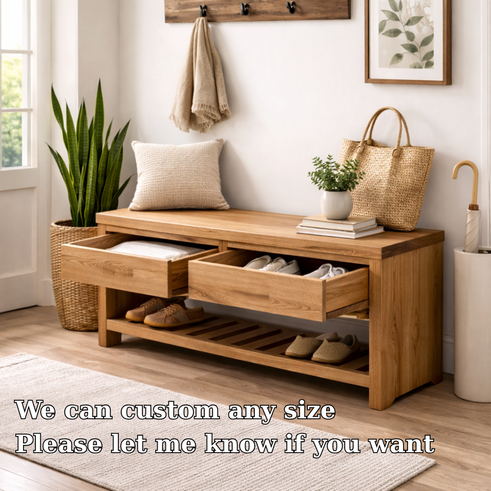 Wood Entryway Bench with Storage Drawers | Modern Hallway Seating & Shoe Rack