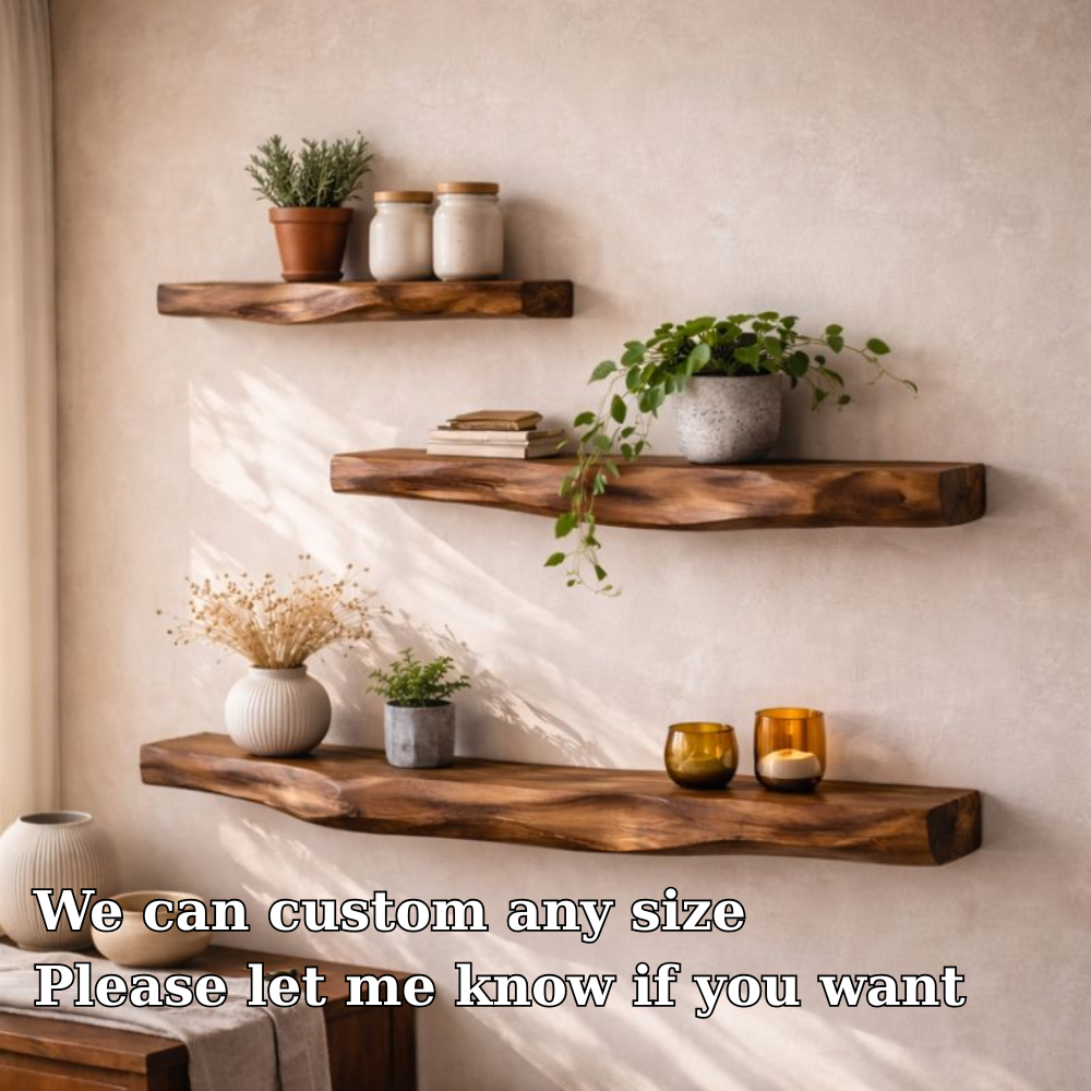 Handcrafted Solid Wood Organic Wall Shelf - Unique Live Edge Floating Decor for Home & Kitchen