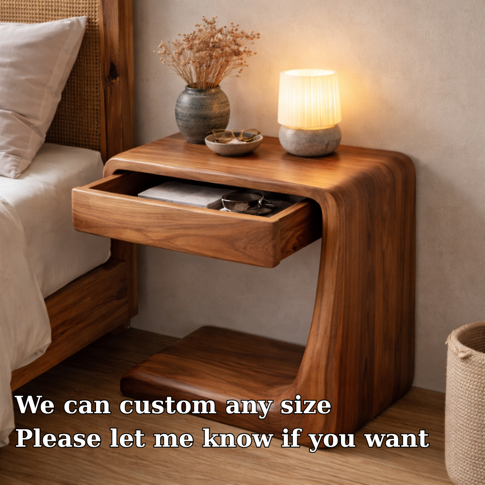 Solid Wood Nightstand with Drawer – Modern Bedside Table with Storage Shelf