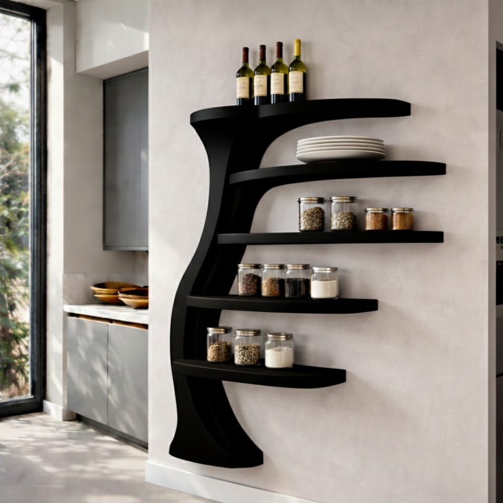 Handcrafted Solid Wood Tree-Inspired Wall Shelf - Sculptural Floating Kitchen & Living Decor