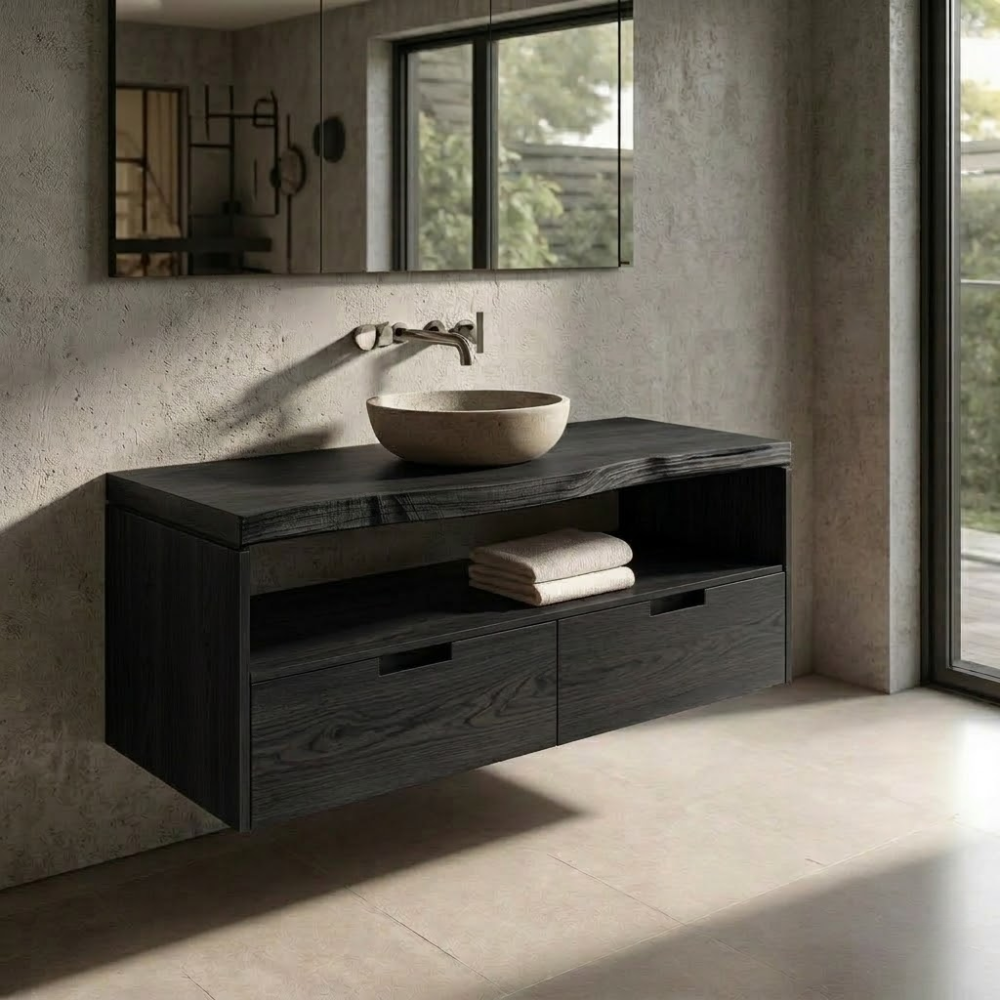 Floating Solid Wood Bathroom Vanity with Drawers – Modern Wall-Mounted Storage