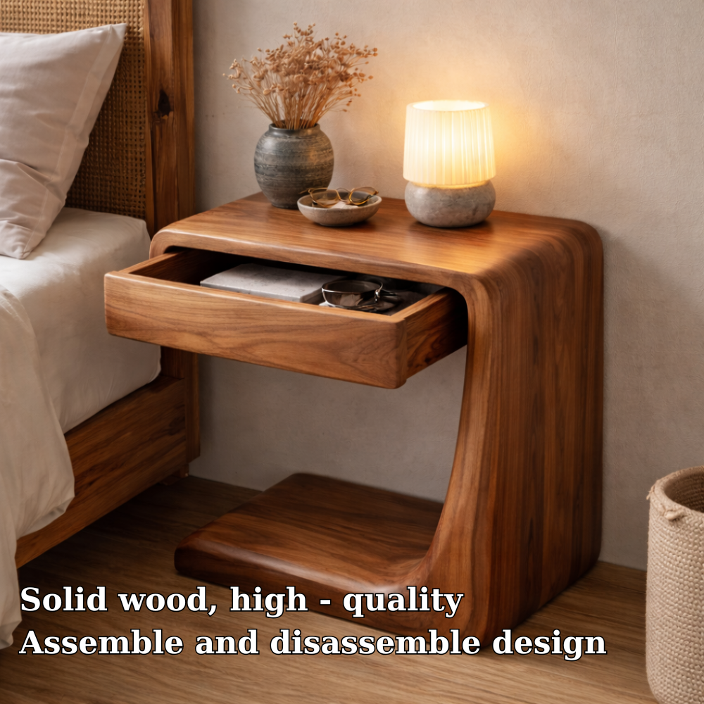 Solid Wood Nightstand with Drawer – Modern Bedside Table with Storage Shelf