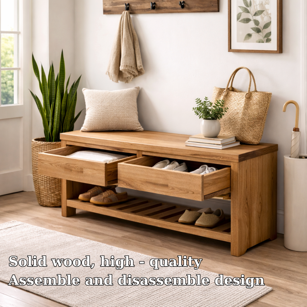 Wood Entryway Bench with Storage Drawers | Modern Hallway Seating & Shoe Rack