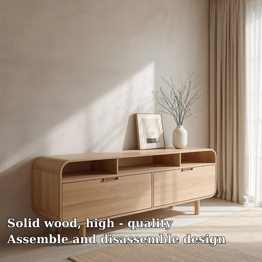 Minimalist Solid Wood Console Cabinet with Open Shelving – Modern Storage Solution