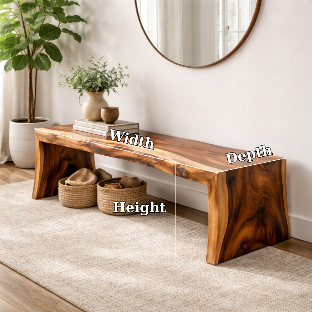 Live Edge Solid Wood Entryway Bench | Modern Organic Design with Natural Finish