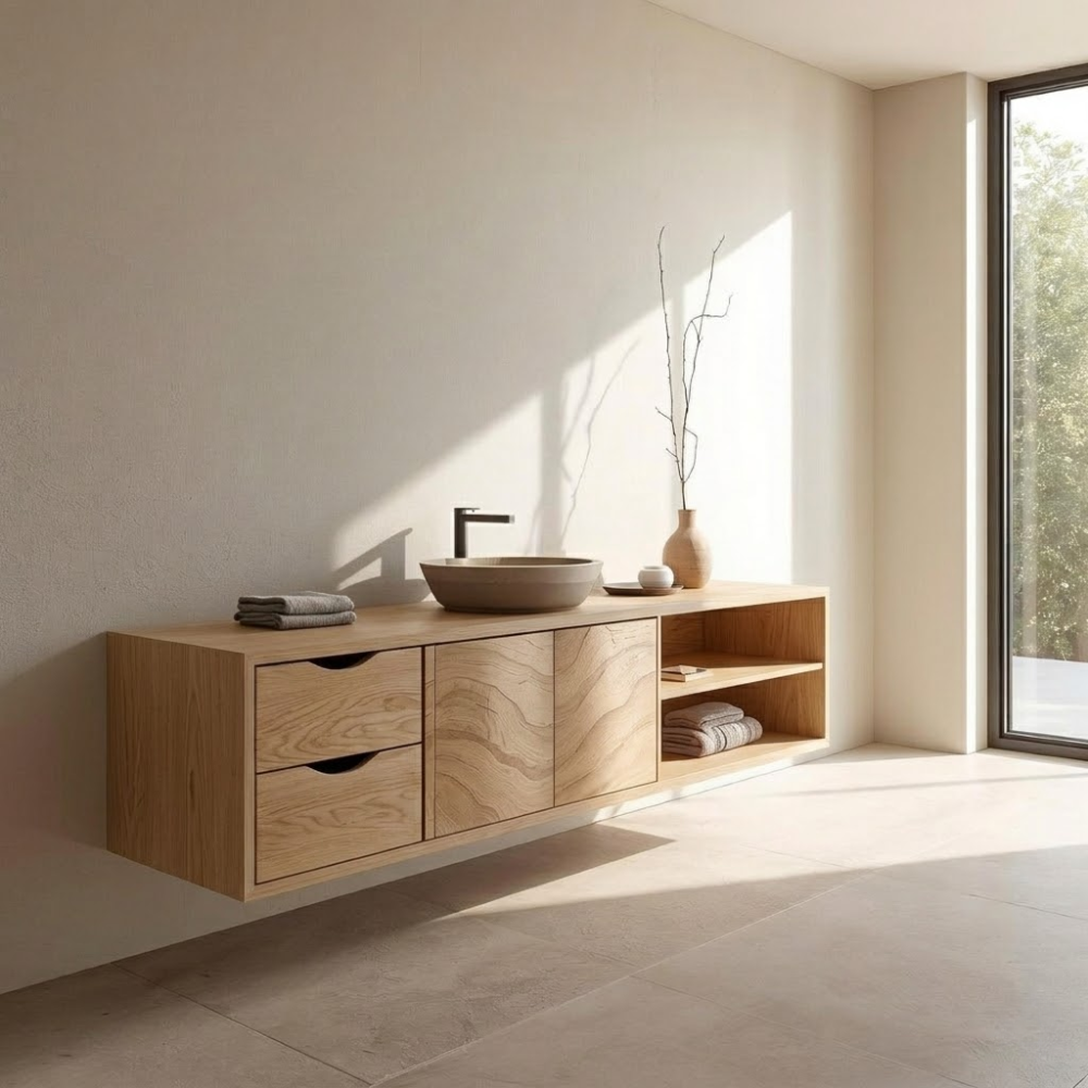 Floating Solid Wood Bathroom Vanity with Storage