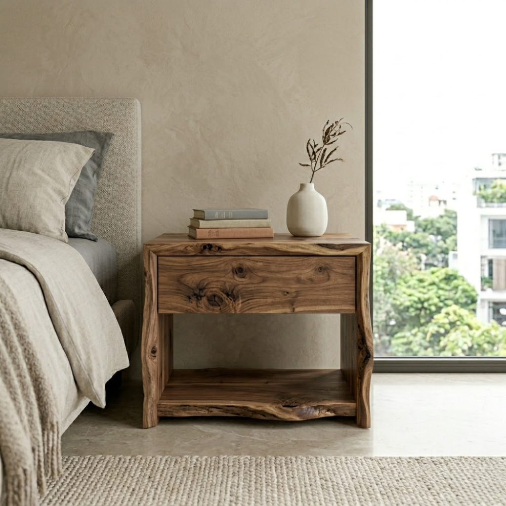 Live Edge Solid Wood Nightstand | Rustic Modern Bedside Table