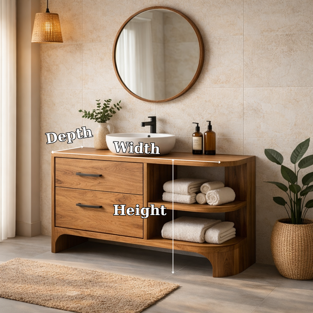 Wood Bathroom Vanity with Drawers and Open Shelf – Modern Bathroom Vanity Cabinet