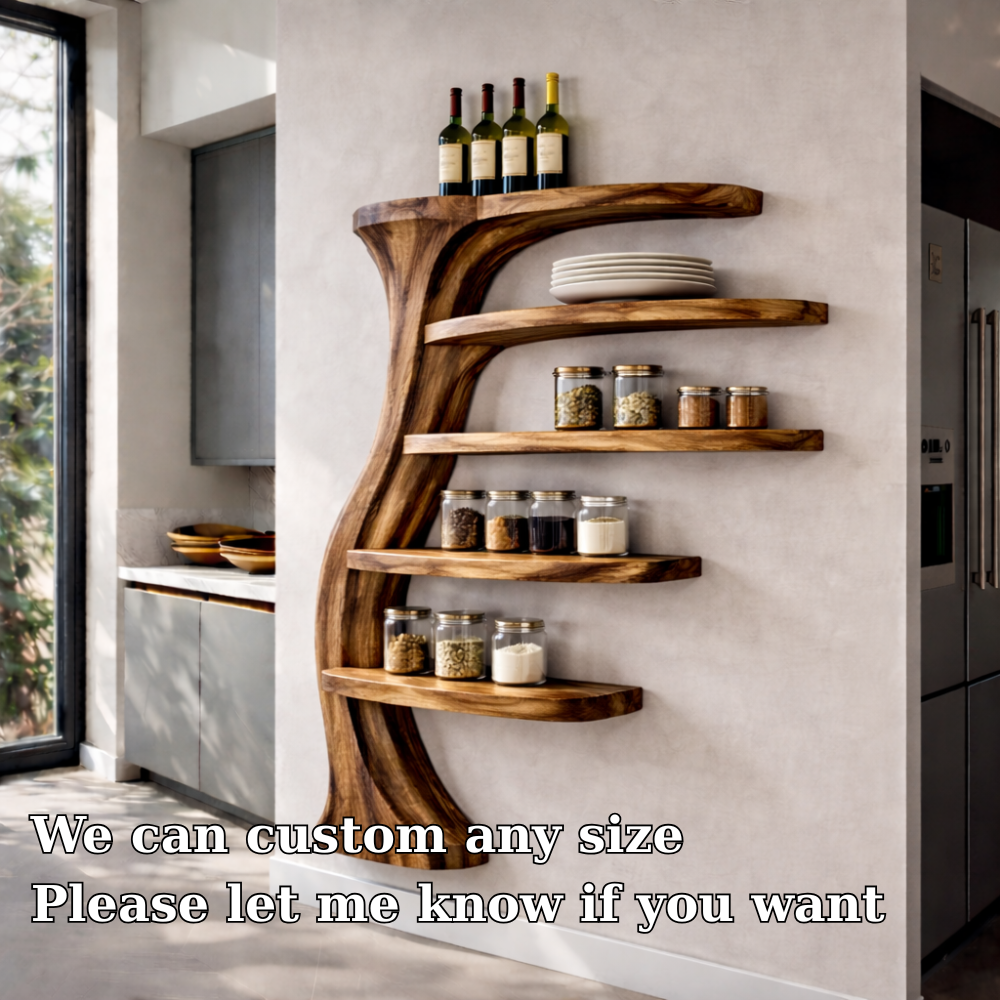 Handcrafted Solid Wood Tree-Inspired Wall Shelf - Sculptural Floating Kitchen & Living Decor