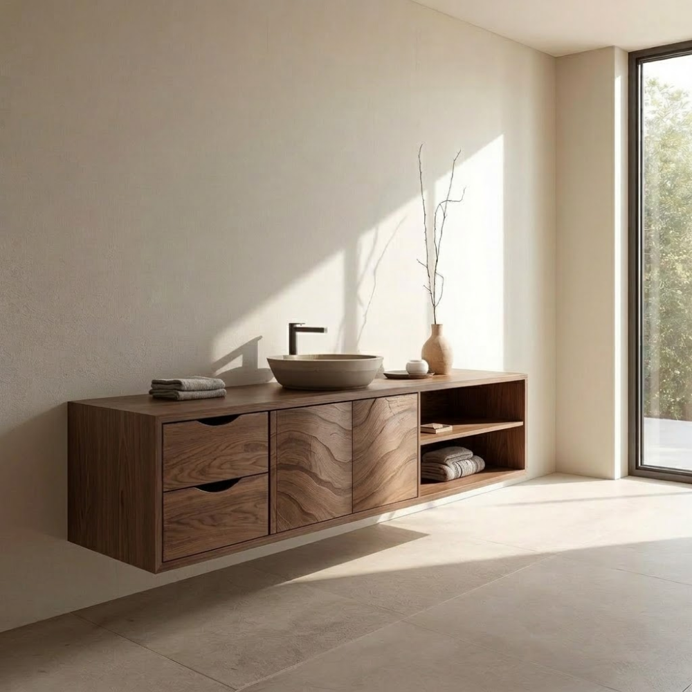 Floating Solid Wood Bathroom Vanity with Storage