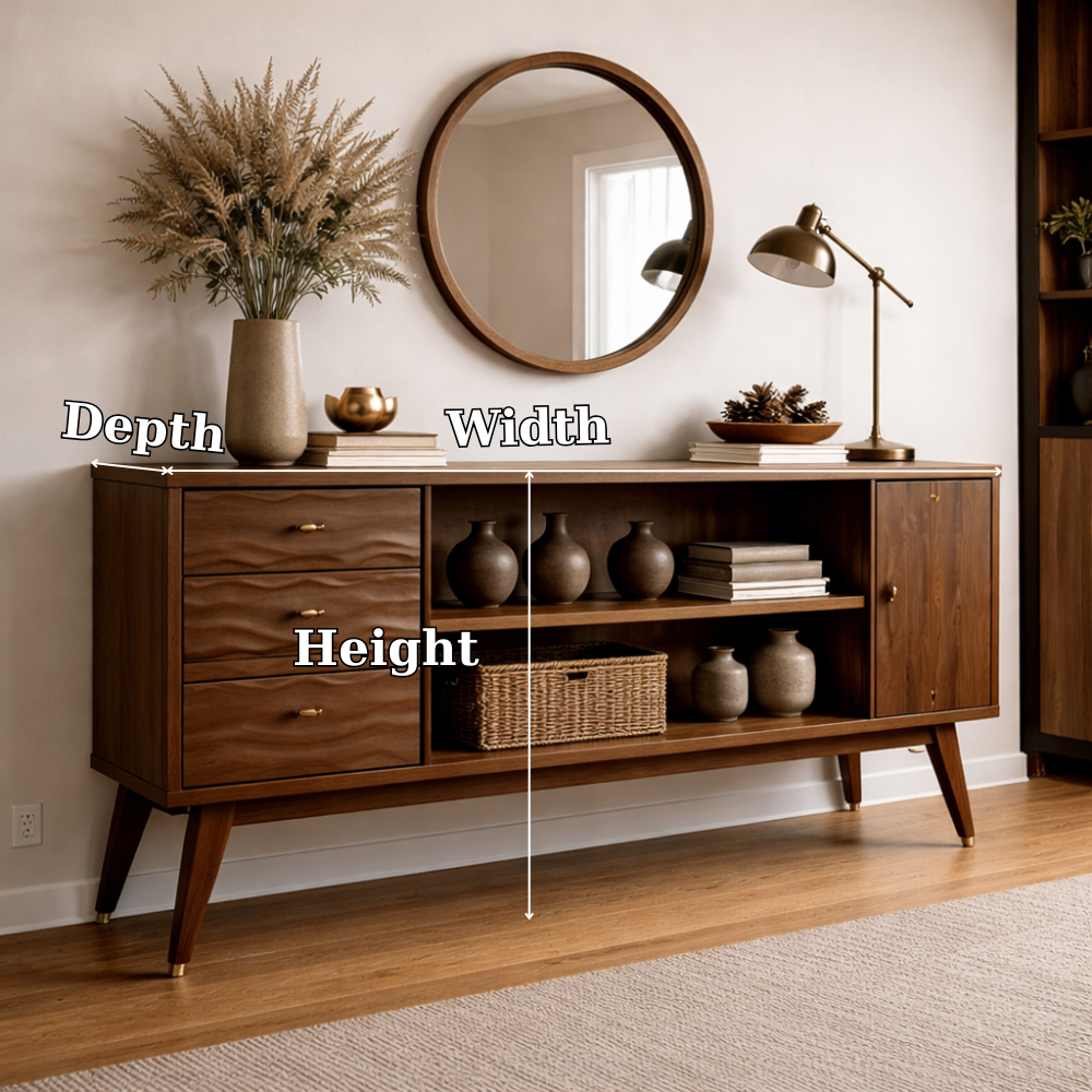 Mid-Century Modern Walnut Console Cabinet | Storage with Elegant Wave Design