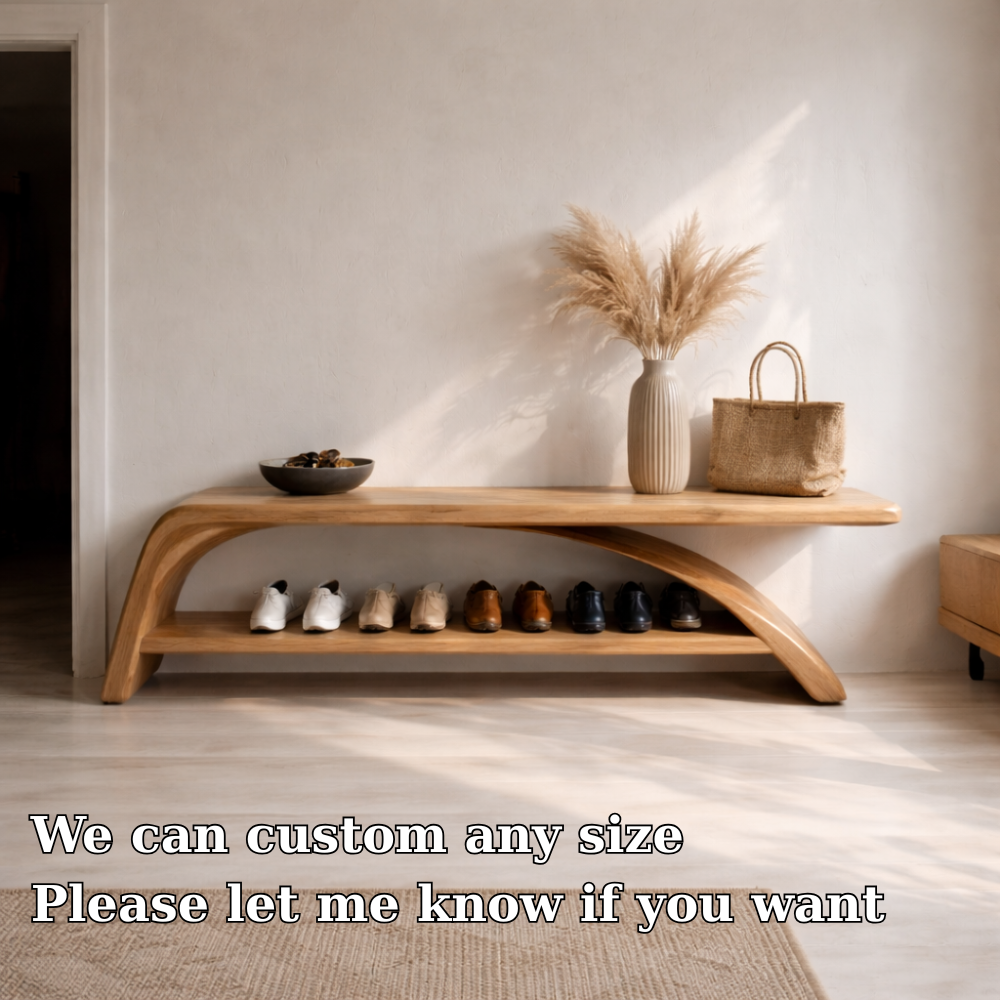 Solid Wood Entryway Bench with Shoe Storage Shelf – Modern Wooden Shoe Rack Bench