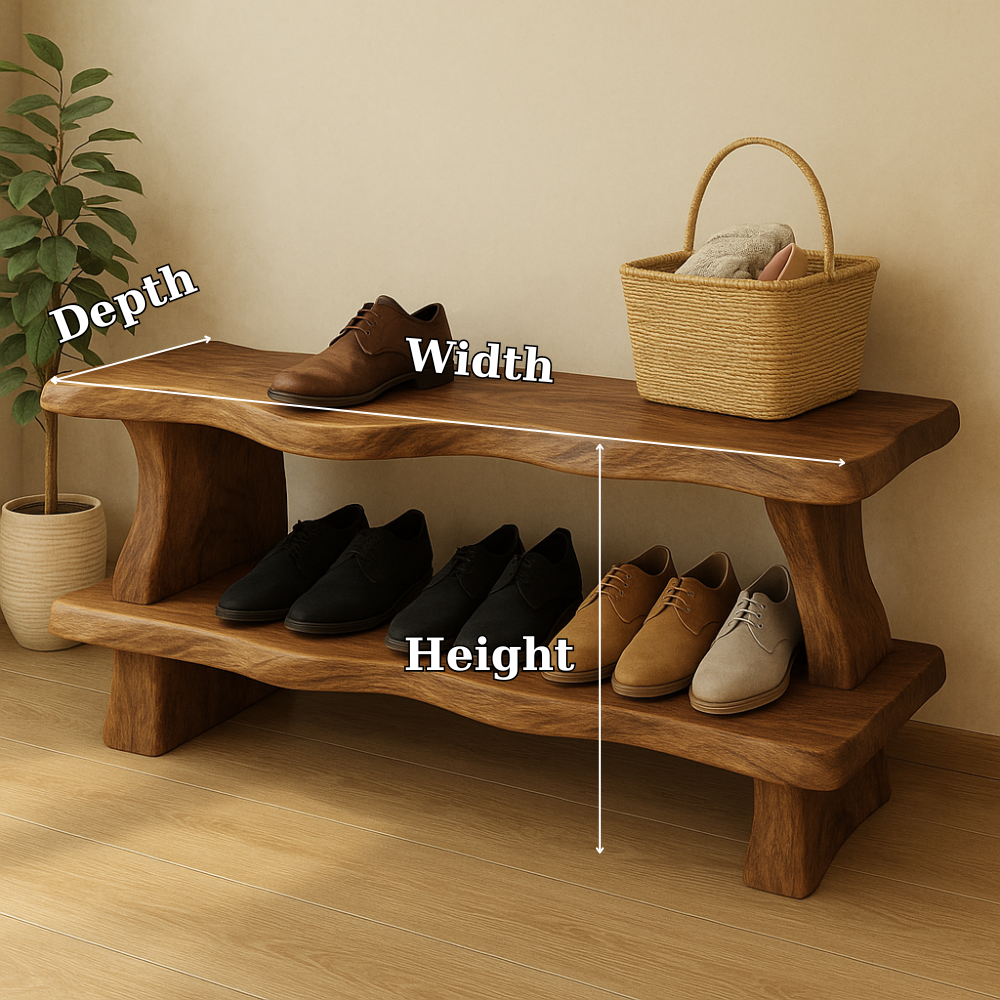 Rustic Wooden Shoe Storage Bench – Solid Wood Entryway Bench with Open Shelf