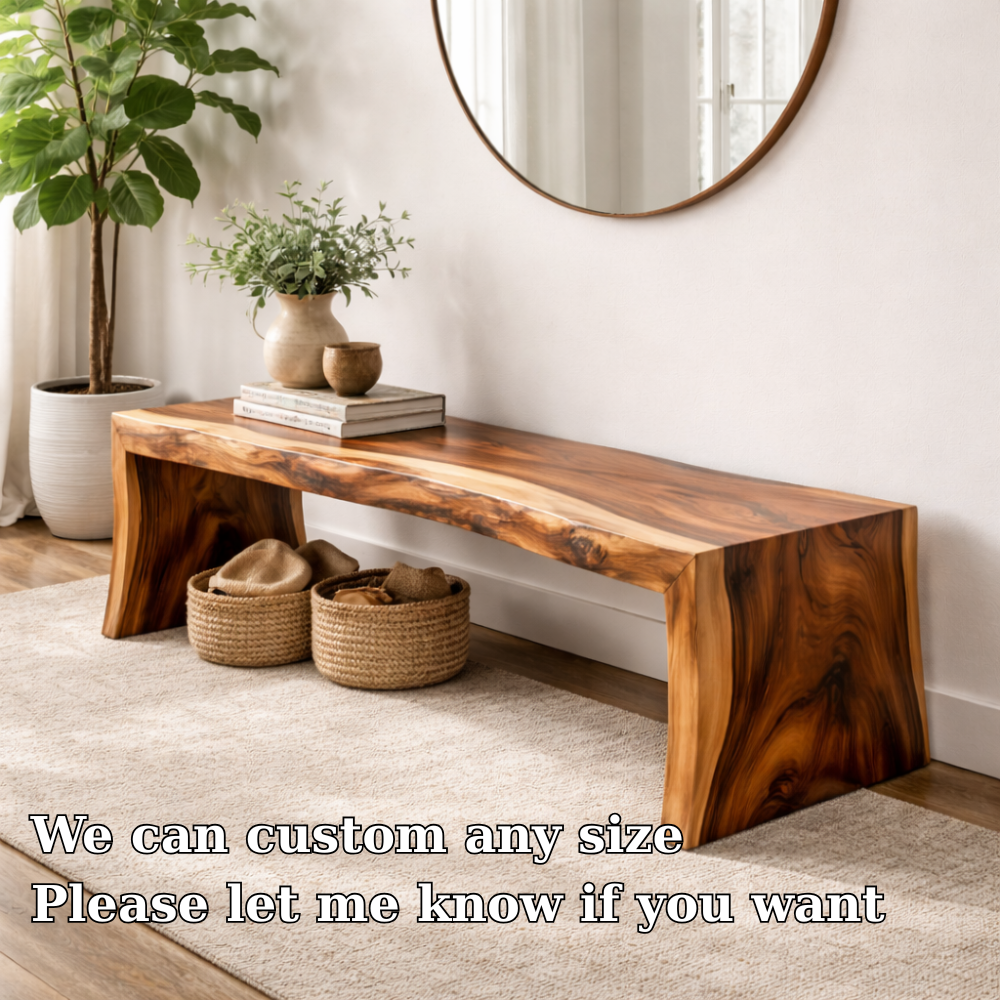 Live Edge Solid Wood Entryway Bench | Modern Organic Design with Natural Finish