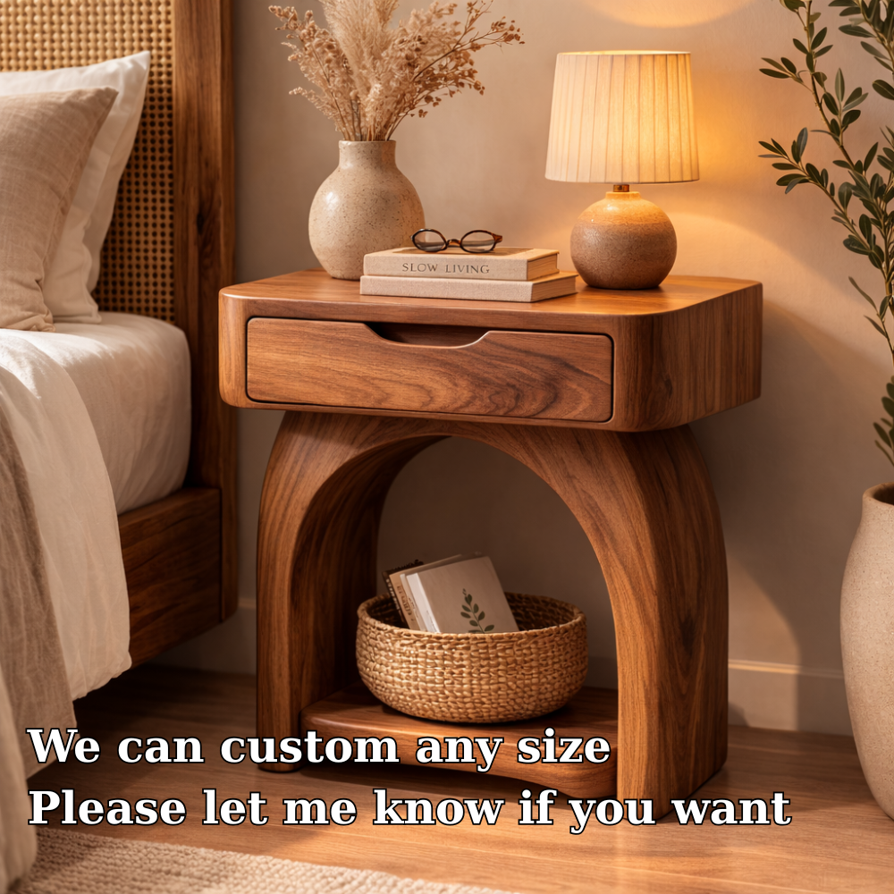 Solid Wood Nightstand with Drawer and Shelf – Modern Bedside Table for Bedroom