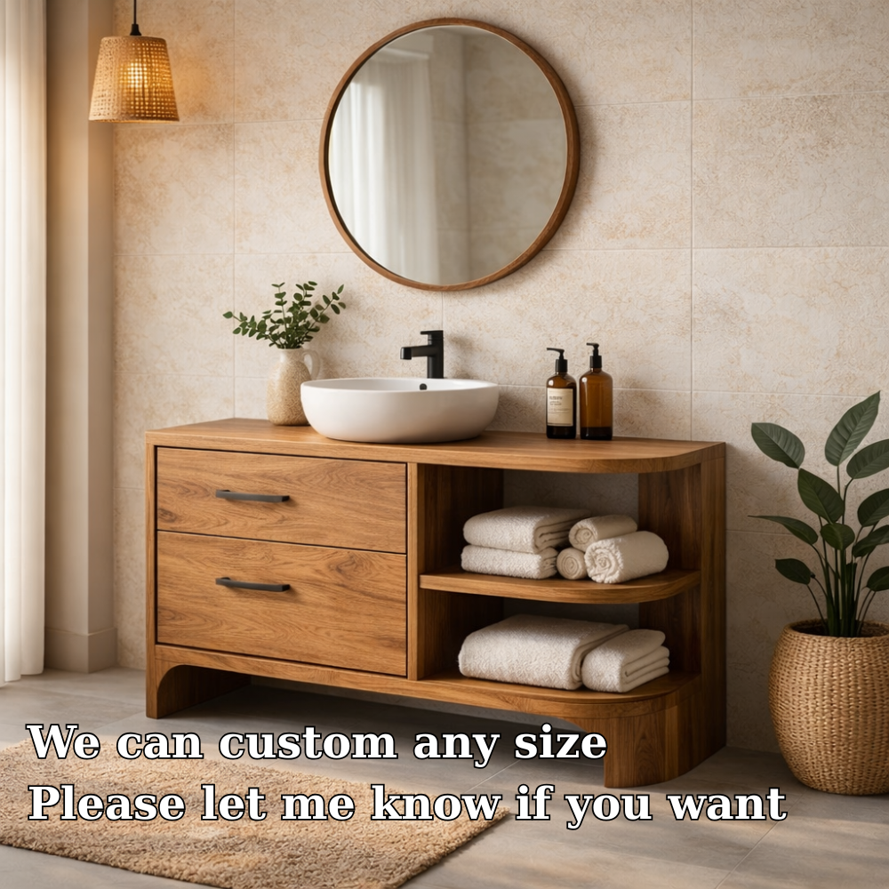 Wood Bathroom Vanity with Drawers and Open Shelf – Modern Bathroom Vanity Cabinet
